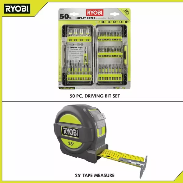 RYOBI Impact Rated Driving Kit (50-Piece) with BONUS 25FT Tape Measure