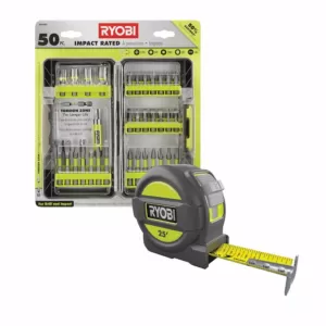 RYOBI Impact Rated Driving Kit (50-Piece) with BONUS 25FT Tape Measure