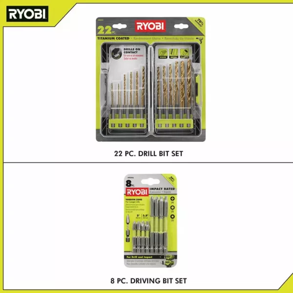 RYOBI Titanium Drill Bit Kit (22-Pc) With (8-pc) Impact Rated Driving Kit