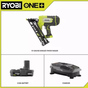 RYOBI 18-Volt ONE+ Lithium-Ion Cordless AirStrike 15-Gauge Angled Nailer Kit with ONE+ Lithium-Ion 2.0 Ah Battery and Charger