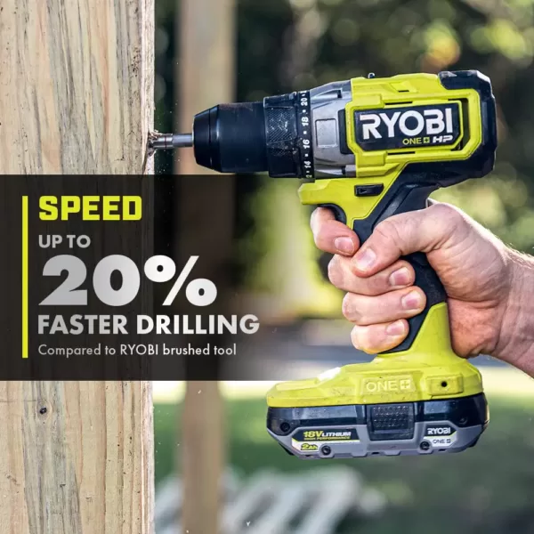 RYOBI ONE+ HP 18V Brushless Cordless 1/2 in. Drill/Driver and Impact Driver Kit with (2) 2.0 Ah Batteries, Charger, and Bag