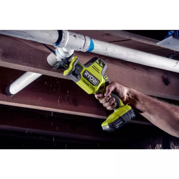 RYOBI ONE+ HP 18V Brushless Cordless Compact 1/4 in. Impact Driver and One-Handed Recip Saw Kit with (2) Batteries, Charger