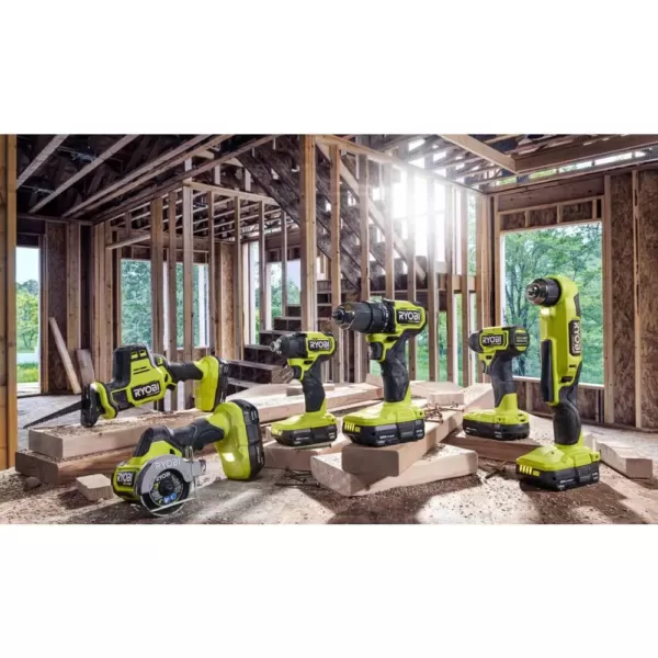 RYOBI ONE+ HP 18V Brushless Cordless Compact 1/4 in. Impact Driver and One-Handed Recip Saw Kit with (2) Batteries, Charger