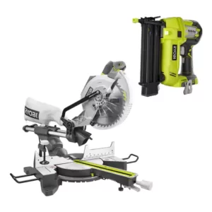 RYOBI 15 Amp 10 in. Sliding Compound Miter Saw and 18-Volt Cordless Airstrike ONE+ Brad Nailer