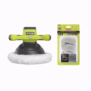 RYOBI ONE+ 18V Cordless 10 in. Orbital Buffer with Extra 8-10 in. Microfiber and Synthetic Fleece Buffing Bonnet Set (2-Pack)