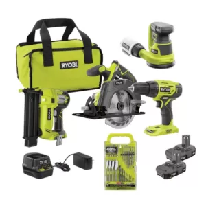 RYOBI 18-Volt ONE+ Lithium-Ion Cordless 4-Tool Combo Kit with 31-Piece Bit Set, (2) 1.5 Ah Batteries, Charger and Bag