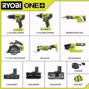 RYOBI 18-Volt ONE+ Lithium-ion Cordless 4-Tool Combo Kit with Free 18-Volt ONE+ 4.0 Ah LITHIUM+ HP High Capacity Battery