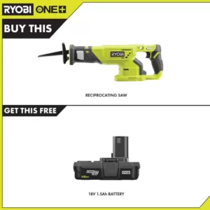 RYOBI 18-Volt ONE+ Cordless Reciprocating Saw with 1.5 Ah Compact Lithium-Ion Battery