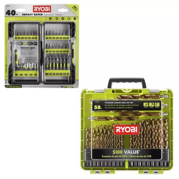 RYOBI Impact Rated Driving Kit (40-Piece) and Titanium Coated Drill Bit Set (58-Piece)