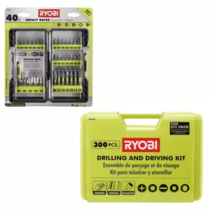 RYOBI Impact Rated Driving Kit (40-Piece) and Multi-Material Drill and Drive Kit (300-Piece)