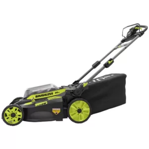 RYOBI 20 in. 40-Volt Brushless Lithium-Ion Cordless Self-Propelled Walk Behind Lawn Mower & Blower w/ 6.0 Ah Battery & Charger