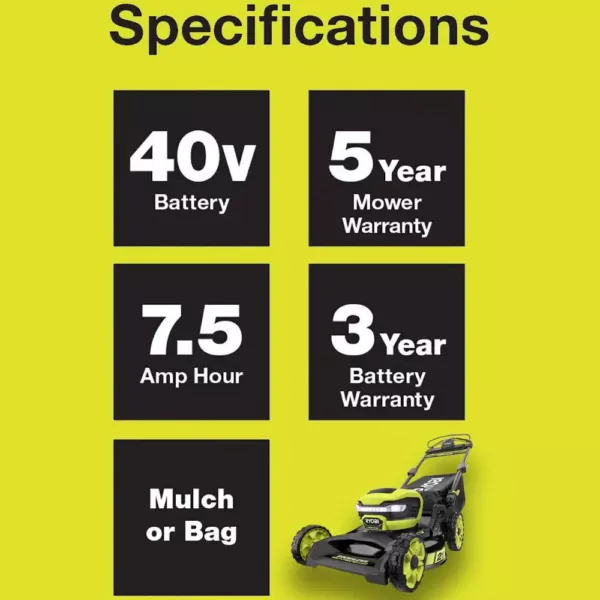 RYOBI 21 in. 40-Volt Lithium-Ion Brushless Cordless Walk Behind Self-Propelled Mower with 7.5 Ah Battery/Charger Included