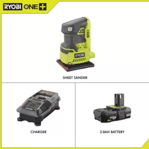 RYOBI 18-Volt ONE+ Cordless 1/4 Sheet Sander with Dust Bag with 2.0 Ah Battery and Charger Kit