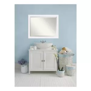 Amanti Art Corvino 45 in. W x 35 in. H Framed Rectangular Beveled Edge Bathroom Vanity Mirror in Satin White