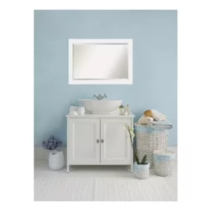 Amanti Art Corvino 41 in. W x 29 in. H Framed Rectangular Beveled Edge Bathroom Vanity Mirror in Satin White