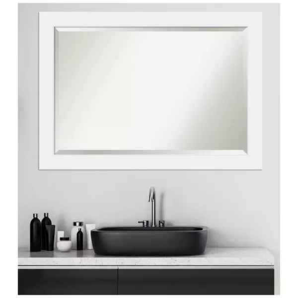 Amanti Art Corvino 41 in. W x 29 in. H Framed Rectangular Beveled Edge Bathroom Vanity Mirror in Satin White