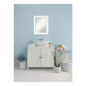 Amanti Art Corvino 23 in. W x 29 in. H Framed Rectangular Beveled Edge Bathroom Vanity Mirror in Satin White