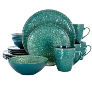 Elama 16-Piece Modern Sea Green Stoneware Dinnerware Set (Service for 4)