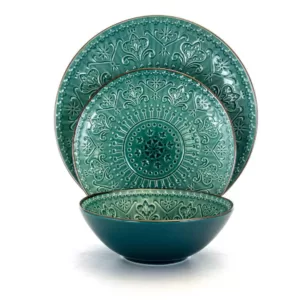 Elama 16-Piece Modern Sea Green Stoneware Dinnerware Set (Service for 4)