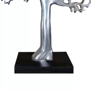 Benjara Stylish Silver and Black Aluminum Tree Decor with Block Base