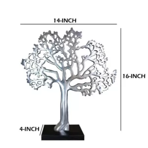 Benjara Stylish Silver and Black Aluminum Tree Decor with Block Base