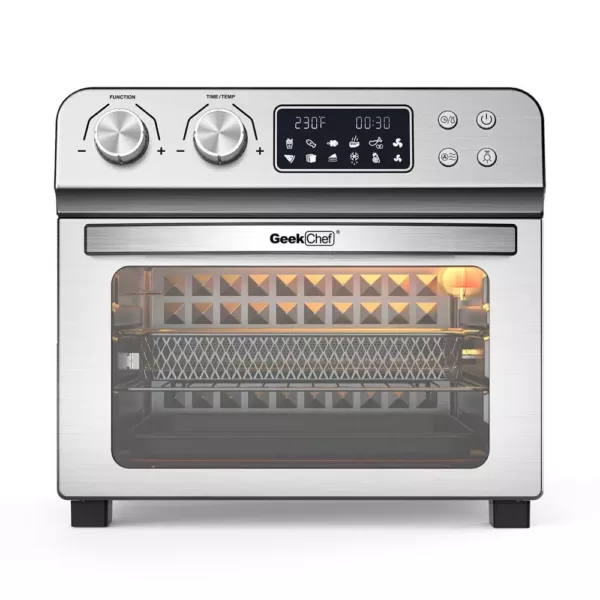 Boyel Living 24 Qt. Silver Stainless Steel Electronic Convection Air Fryer Toaster Oven with Accessories & Recipes Included