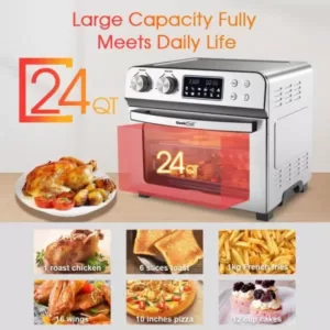 Boyel Living 24 Qt. Silver Stainless Steel Electronic Convection Air Fryer Toaster Oven with Accessories & Recipes Included