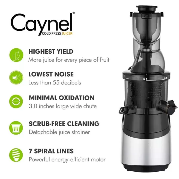 Boyel Living Silver Slow Black Masticating Juicer Cold Press High Yield Vertical Juicer