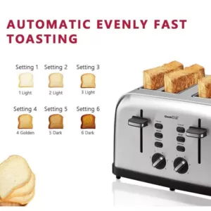 Boyel Living 1500 W 4-Slice Silver Wide Slot Toaster with Dual Control Panels