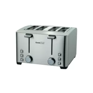 Boyel Living 1500 W 4-Slice Silver Wide Slot Toaster with 6 Bread Shade Settings and Removable Crumb Tray