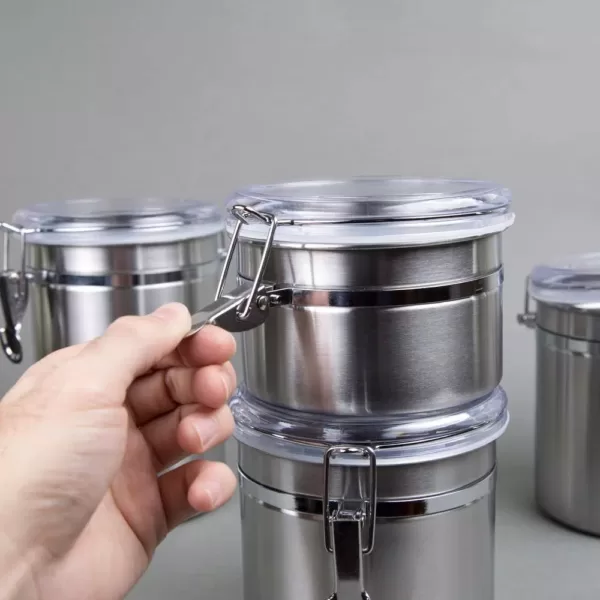 Creative Home Set of 4 Pieces Stainless Steel Canister Container Set with Air Tight Lid and Locking Clamp