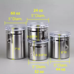 Creative Home Set of 4 Pieces Stainless Steel Canister Container Set with Air Tight Lid and Locking Clamp