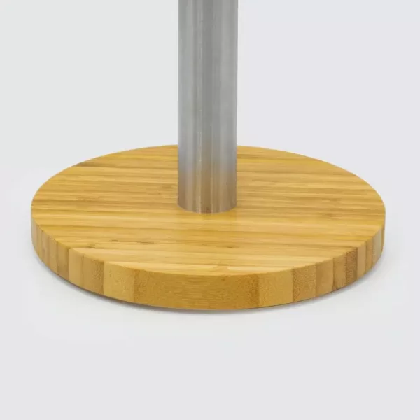 ExcelSteel Stainless Steel Paper Towel Holder with Bamboo Base