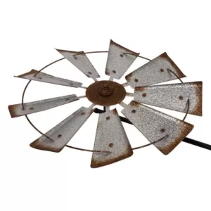 Glitzhome 69.4 in. H Farmhouse Metal Galvanized Wind Spinner Yard Stake or Wall Decor