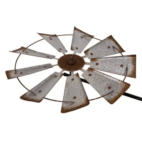 Glitzhome 69.4 in. H Farmhouse Metal Galvanized Wind Spinner Yard Stake or Wall Decor