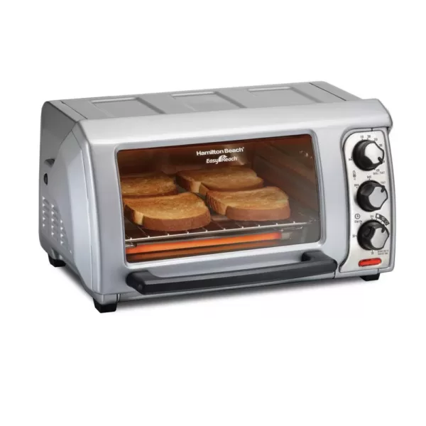 Hamilton Beach Easy Reach 1200 W 4-Slice Silver Toaster Oven with Roll Top Door