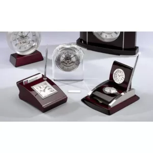 Heim Concept Silver Wood Clock with Cardholder and Pen