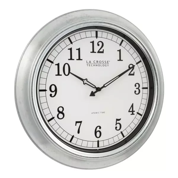 La Crosse Technology 18 in. Galvanized Indoor/Outdoor Atomic Analog Wall Clock