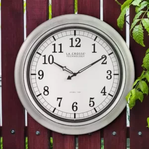 La Crosse Technology 18 in. Galvanized Indoor/Outdoor Atomic Analog Wall Clock