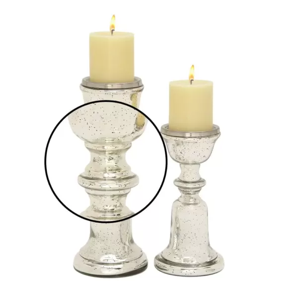 LITTON LANE Silver Glass Bell-shaped Base Candle Holders (Set of 2)