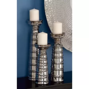 LITTON LANE Contemporary Silver-Finished Ceramic Candle Holders (Set of 3)