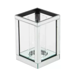 LITTON LANE 10 in. Silver Wood and Clear Glass Candle Holder