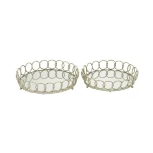 LITTON LANE Modern Silver Decorative Round Ring Mirror Trays (Set of 2)