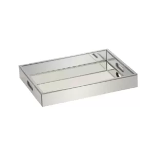 LITTON LANE 18 in. x 3 in. Modern Silver-Finished Decorative Mirror Tray