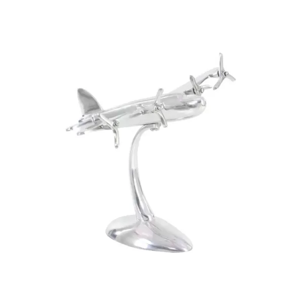 LITTON LANE 9 in. Vintage Propeller Airplane Decorative Sculpture in Polished Silver