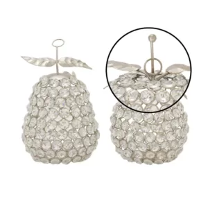 LITTON LANE 7 in. Silver Metal and Acrylic Rhinestone Apple and Pear Decor (Set of 2)