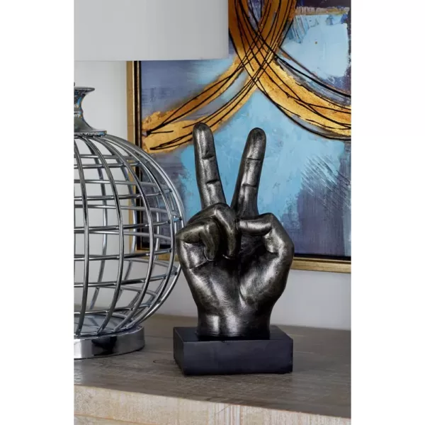 LITTON LANE Hand Sign Polystone Sculpture in Silver (Set of 3)