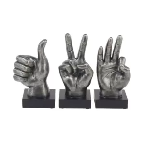 LITTON LANE Hand Sign Polystone Sculpture in Silver (Set of 3)