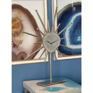 LITTON LANE Silver Agate Stone and Aluminum Star Sculpture Clock with Gold and Green Highlights