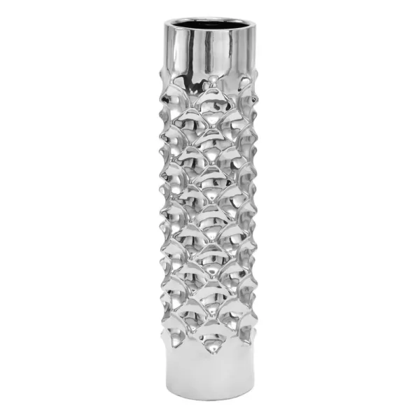 LITTON LANE 23 in. Ceramic Tower Decorative Vase in Silver